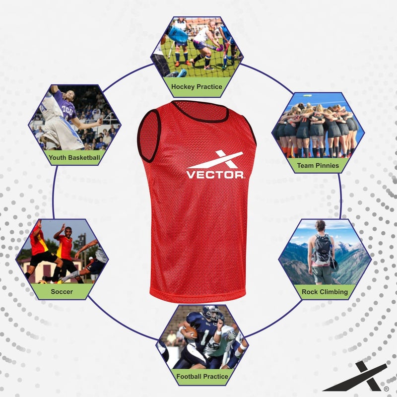 Vector X Training Bibs for Football Soccer Basketball Volleyball for Track and Field Play - Red, L - Image 4